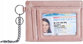 PORTFEL NA KARTY KREDYTOWE ETUI SKÓRA EKOLOGICZNA RÓŻOWY OCHRONA RFID