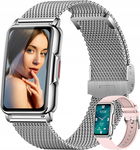 SMARTWATCH ZEGAREK BLUETOOTH PROSTOKĄTNA KOPERTA IP67 SREBRNY RÓŻOWY