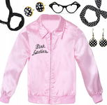 STRÓJ GREASE KURTKA RÓŻOWA PINK LADIES LATA 50 + AKCESORIA ROZMIAR 2XL