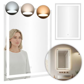 LUSTRO ŁAZIENKOWE WISZĄCE ŚCIENNE LED 50x70 cm 3  BARWY DOTYKOWY WŁĄCZNIK