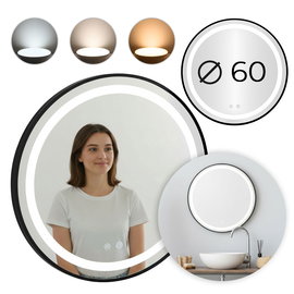 LUSTRO ŁAZIENKOWE OKRĄGŁE WISZĄCE LED 60 cm 3 BARWY REGULACJA JASNOŚCI