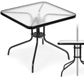 STOLIK OGRODOWY SZKLANY NA TARAS BALKON OGRÓD 80x80 cm OTWÓR NA PARASOL