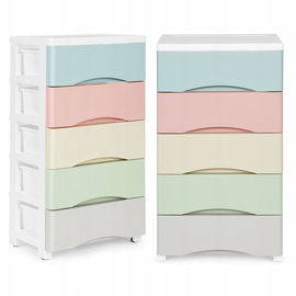 REGAŁ PLASTIKOWY SZAFKA Z 5 WYSUWANYMI SZUFLADAMI NOGI Z KÓŁKAMI