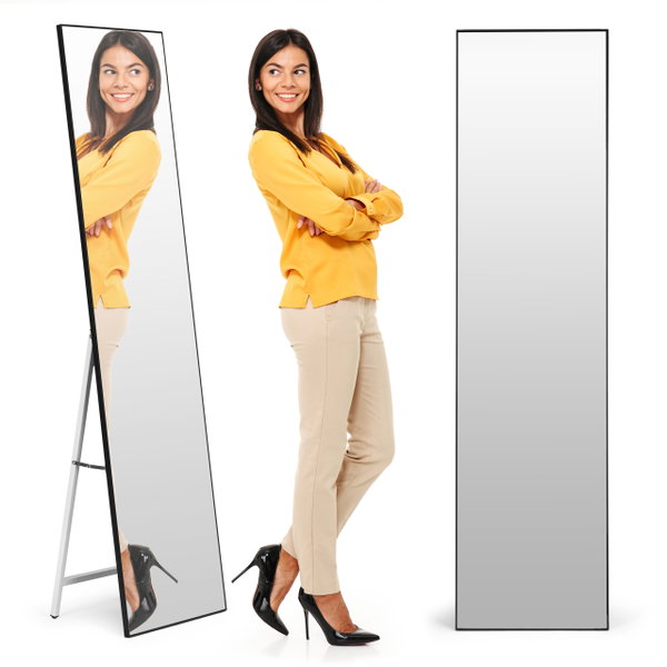 DUŻE LUSTRO STOJĄCE 159x40 cm WĄSKA RAMA ALUMINIUM DO SYPIALNI GARDEROBY