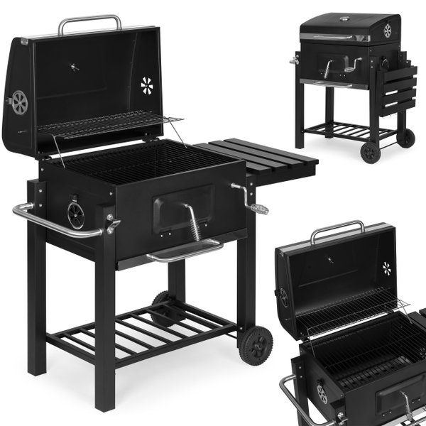 GRILL WĘGLOWY DUŻY OGRODOWY Z POKRYWĄ TERMOMETR PÓŁKI KOŁA DMUCHAWA