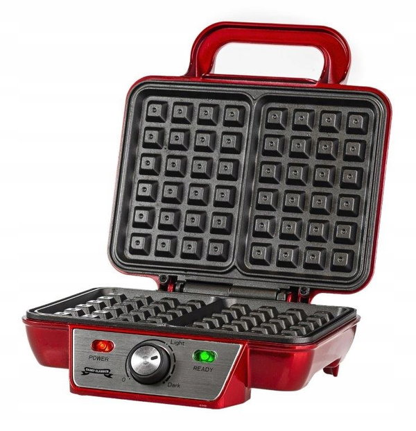 Gadgy gofrownica czerwona regulacja temperatury 2 duże gofry wydajna 1000W
