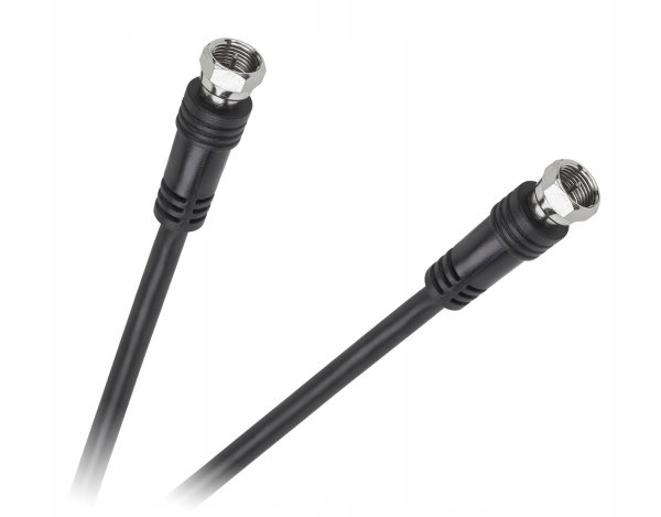Kabel antenowy 2x wtyk F 7,5 m czarny z końcówkami