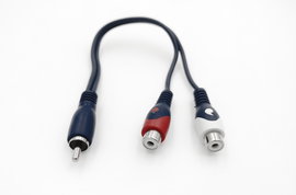 Kabel wtyk RCA - 2x gniazdo RCA 20 cm niebieski