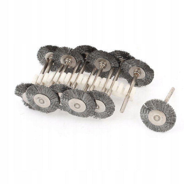 Zestaw 12 szczotek drucianych ze stali nierdzewnej 25mm 1" z trzpieniem 3mm