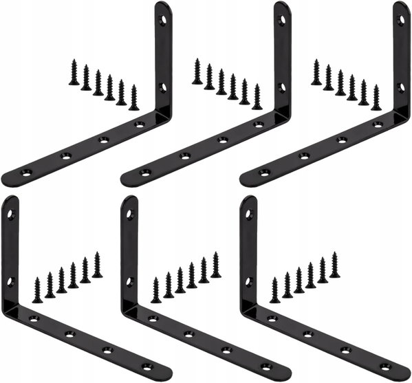 Uchwyty ścienne wsporniki regału półki żelazne czarne 6 sztuk 150x100x19 mm