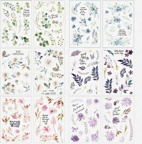 Naklejki do scrapbookingu motyw kwiatów vintage 6 paczek po 2 arkusze