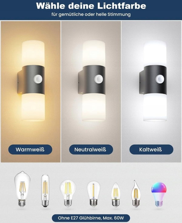 ALLES GUTE Lampa Zewnętrzna E27 z Czujnikiem Zmierzchu IP65 60W Ogród Taras