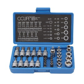 CCLIFE Zestaw Kluczy Torx 34 Elementy nasadki i bity E4-E20 T10-T60
