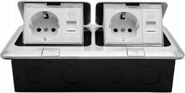 2x Gniazdko blatowe, 1 sieć, 1 lan, wpuszczane, na podłogę, do stółu