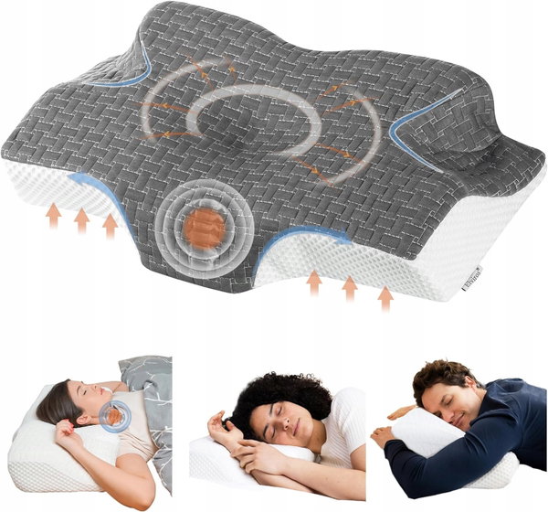 Elviros Ergonomiczna Poduszka Ortopedyczna Pianka Memory 64x36 cm szara