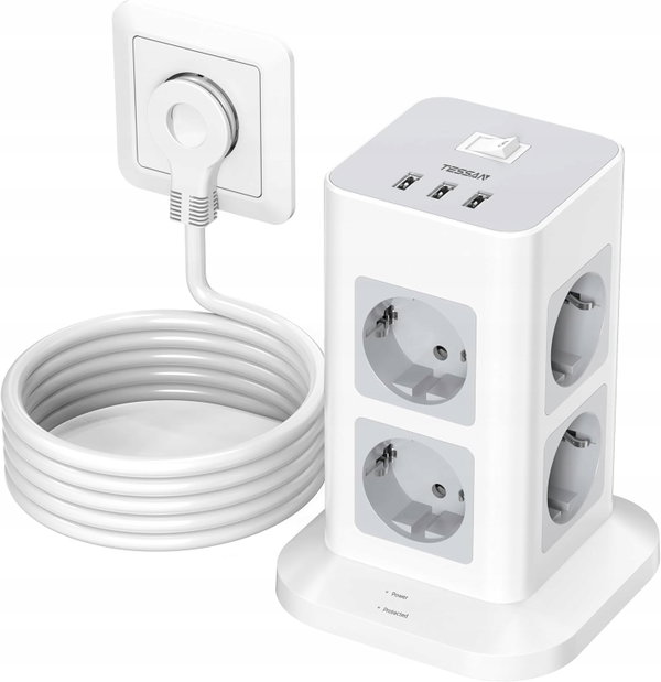 LISTWA STOJĄCA KOMPAKTOWA Tessan Rozgałęznik 8xAC 3xUSB-A 3600W 2M