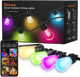 Światła LED Diivoo, 15m z aplikacją Bluetooth, IP65, wodoodporne