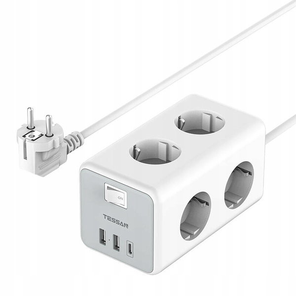 Tessan Listwa Zasilająca TS-306-C 6x Gniazda AC 3x Port USB-A 3600W 16A 2m
