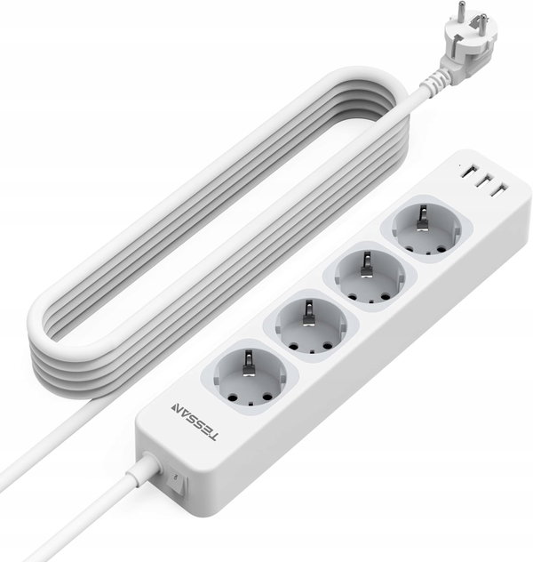 Przedłużacz listwa zasilająca TESSAN TS-307 z USB na 5 metrów, 3600 W