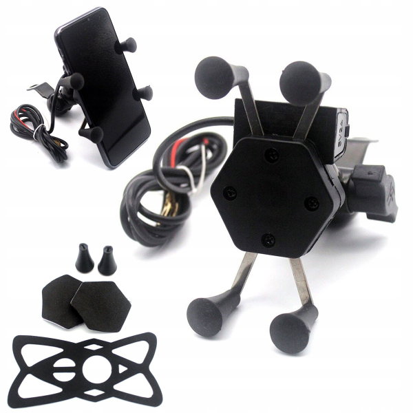 UCHWYT MOTOCYKLOWY NA TELEFON POD LUSTERKO METALOWY SOLIDNY MOCNY GUB