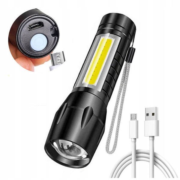 LATARKA LED ŁADOWANA Z USB AKUMULATOROWA COB ALUMINIOWA OBUDOWA ZOOM