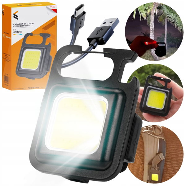 mini LATARKA KIESZONKOWA PRZENOŚNA COB LED ŁADOWANA Z USB OTWIERACZ MOCNA