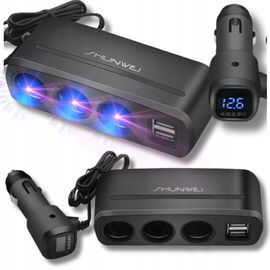 ROZGAŁĘŹNIK ZAPALNICZKI TRÓJNIK WOLTOMIERZ 2x USB ŁADOWARKA DO TELEFONU