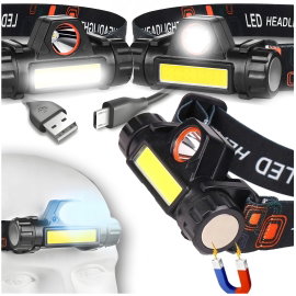 LATARKA CZOŁOWA LAMPKA CZOŁÓWKA COB LED ŁADOWANA Z USB 3 w 1 UCHYT MAGNES