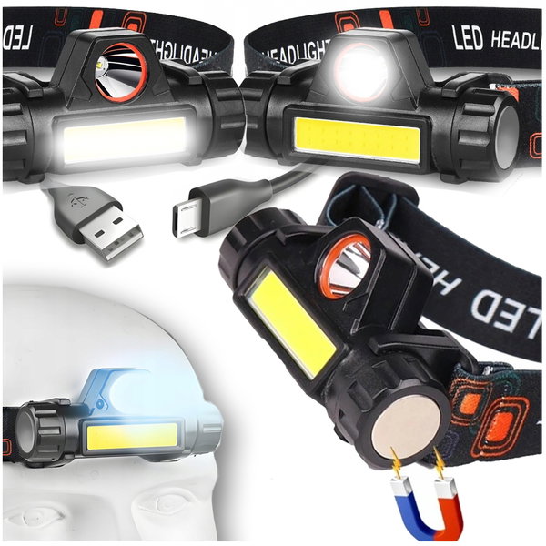 LATARKA CZOŁOWA LAMPKA CZOŁÓWKA COB LED ŁADOWANA Z USB 3 w 1 UCHYT MAGNES