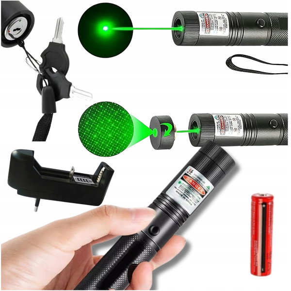 zielony laser wskaźnik laserowy zasilany akumulatorem soczewka gwiazdy
