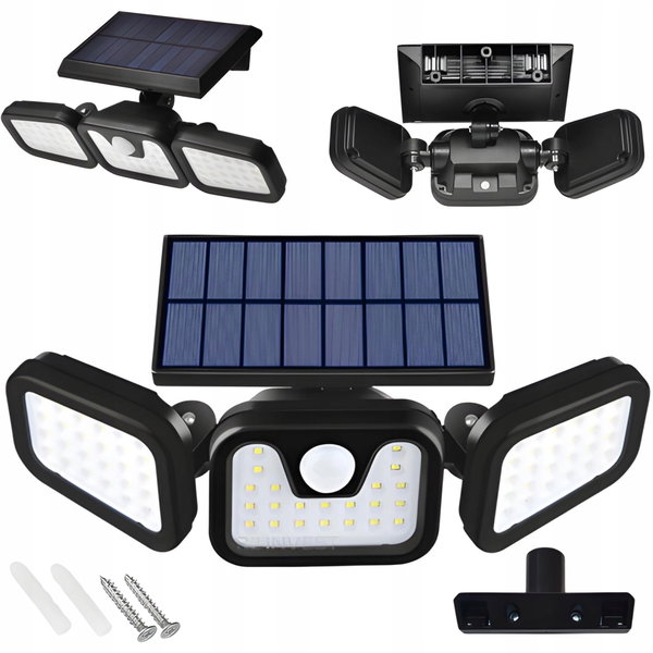 Solarna lampa LED z czujnikiem ruchu zmierzchu 171LED 3 panele oświetlenie