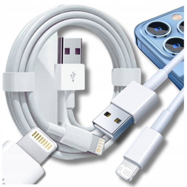 Przewód 2m do iPhone 14 13 12 PRO X XR 8 7 USB LIGHTNING KABEL BIAŁY MOCNY