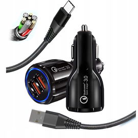 ŁADOWARKA SAMOCHODOWA USB PRZEWÓD USB-C SZYBKIE ŁADOWANIE ZESTAW DO AUTA