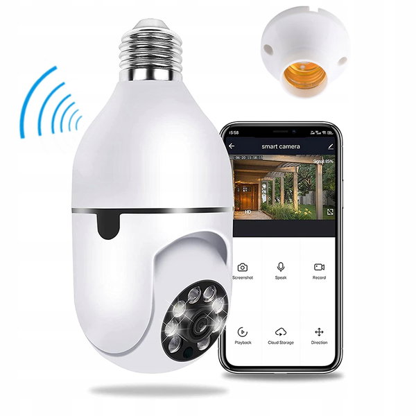 KAMERA ŻARÓWKA E27 WIFI WI-FI OBROTOWA TRYB NOCNY PODGLĄD ZDALNY ALARM FHD