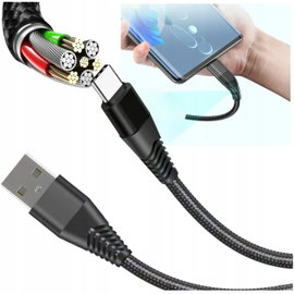 KABEL USB-A - USB-C do ładowania i transmisji danych oplot gruby wzmocniony