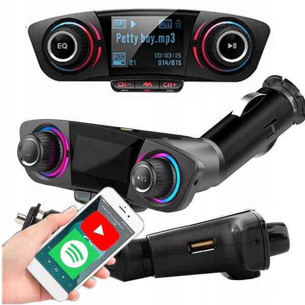 SAMOCHODOWY TRANSMITER FM MP3 SD BLUETOOTH ZESTAW GŁOŚNOMÓWIĄCY ŁADOWARKA