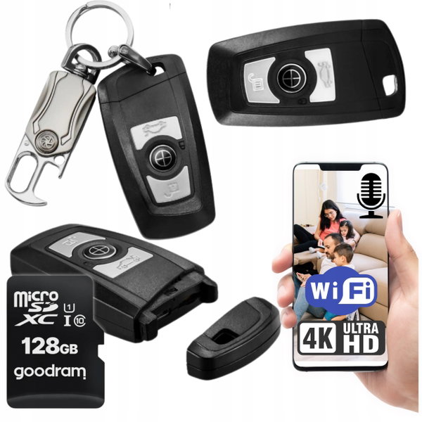 Mini kamera szpiegowska Wi-Fi w kluczyku samochodowym 4K WDR podgląd 128GB
