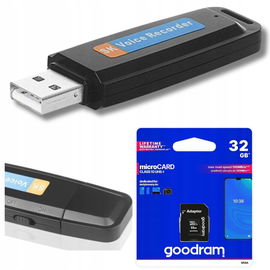 Dyktafon szpiegowski ukryty w pendrive szpieg podsłuch microSD 32GB Goodram