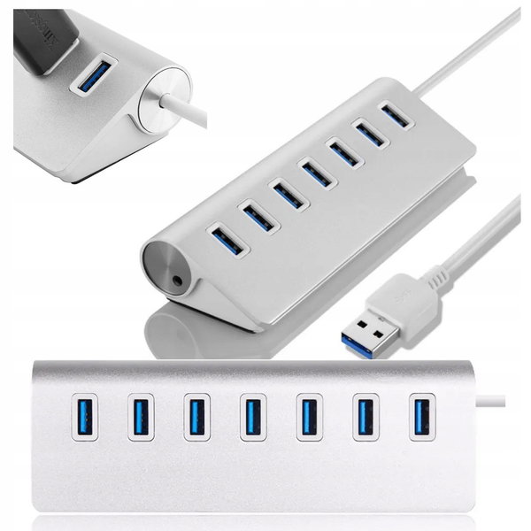 ROZGAŁĘŹNIK USB REPLIKATOR PORTÓW USB 3.0 HUB ALUMINIOWY 5Gb/s 7 PORTÓW