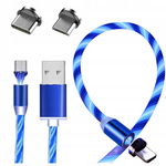 Świecący MAGNETYCZNY KABEL 3w1 IPHONE MICRO USB USB-C MICROUSB Lightning