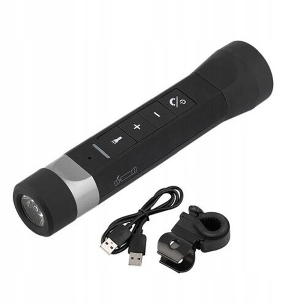 AKUMULATOROWY GŁOŚNIK ROWEROWY Z LATARKĄ POWERBANKIEM MP3 USB UCHWYT ROWER