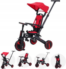 ROWEREK TRÓJKOŁOWY SPACERÓWKA PCHACZ OBRACANY FOTEL SKŁADANY CZERWONY