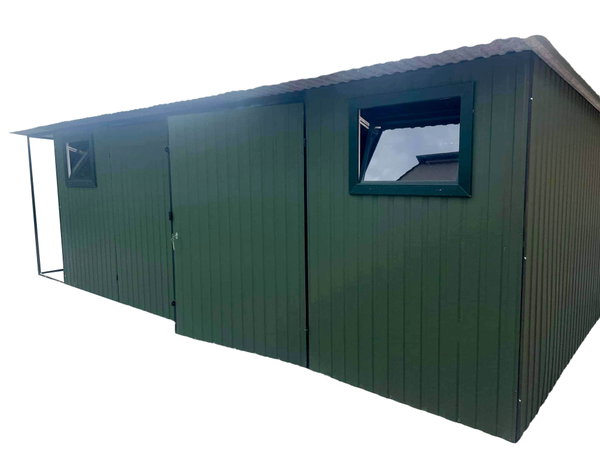 Domek ogrodowy schowek 5,5x4  + wiata Brama 2x okno rynny zielony Dach GP244