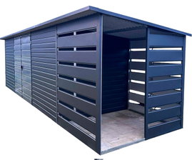 Schowek domek ogrodowy 6x2m + wiata 1,5m Brama dwuskrzydłowa dach GP452