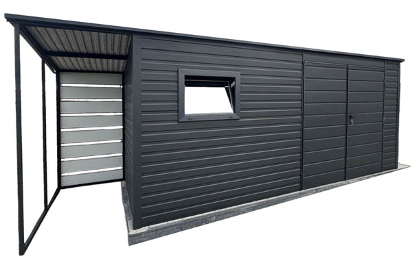 Schowek - Domek Ogrodowy 5x2m + wiata 1m -  Drzwi  - okno dach GP550