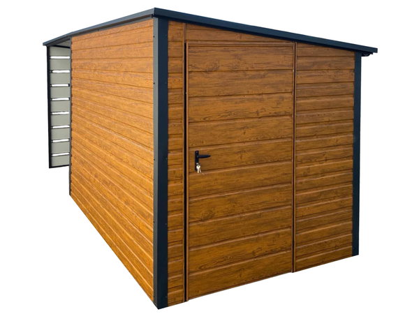 Schowek - Domek Ogrodowy 3x2m + wiata 3m  Drzwi dach GP552