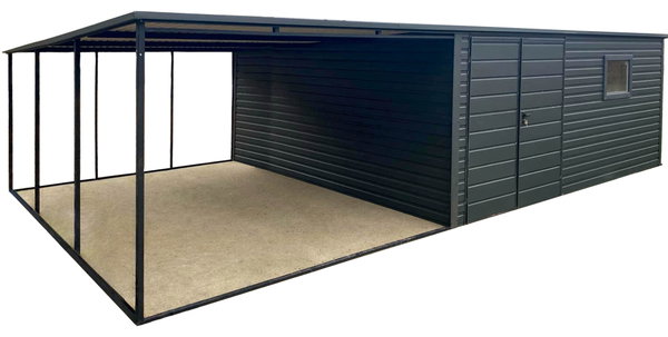 Garaż Blaszany 5x4m + Wiata 4m Brama dwuskrzydłowa Okno dach GP665