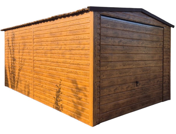 Garaż blaszany 3,5x6m - Brama uchylna automat drewnopodobny GP673