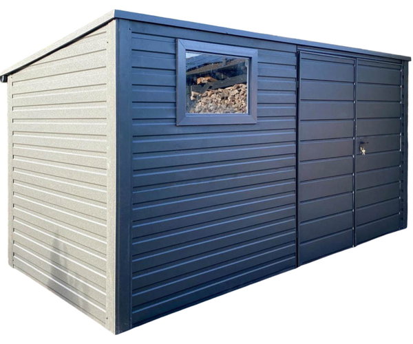 Schowek - domek ogrodowy 4x2m brama dwuskrzydłowa okno dach GP696