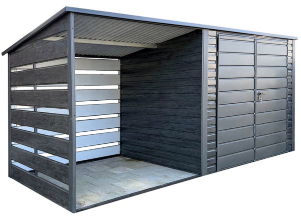 Schowek domek ogrodowy 2,5x2 m + wiata 2x2m brama dwuskrzydłowa dach GP728